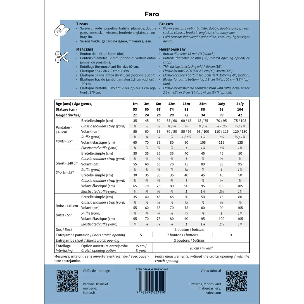 Ikatee - Patron Couture Bébé Combinaison, Barboteuse et Robe "Faro" du 1 mois au 4 ans 1.webp