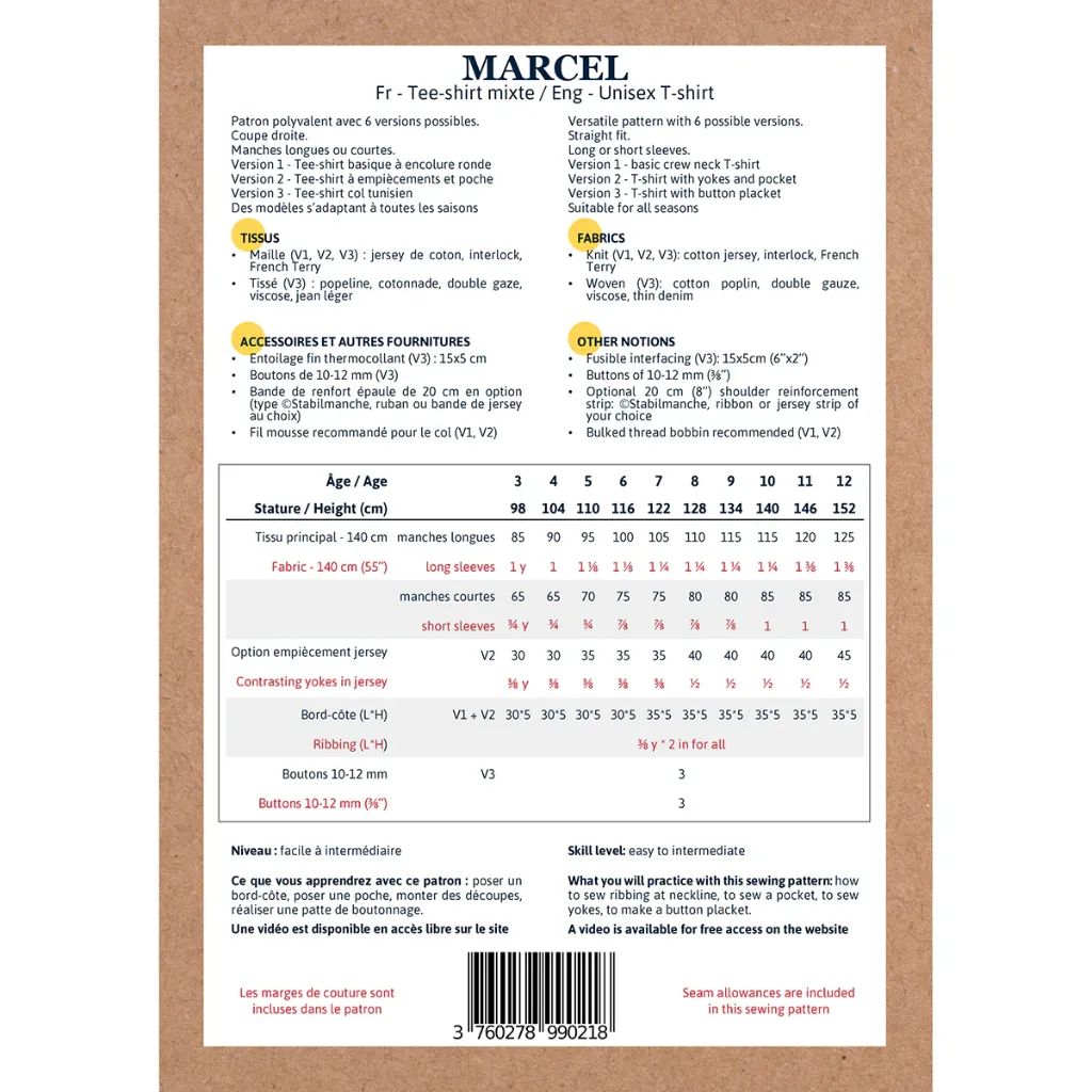 Ikatee - Patron Couture Enfant Tee-shirt "Marcel" du 3 au 12 ans 1.webp