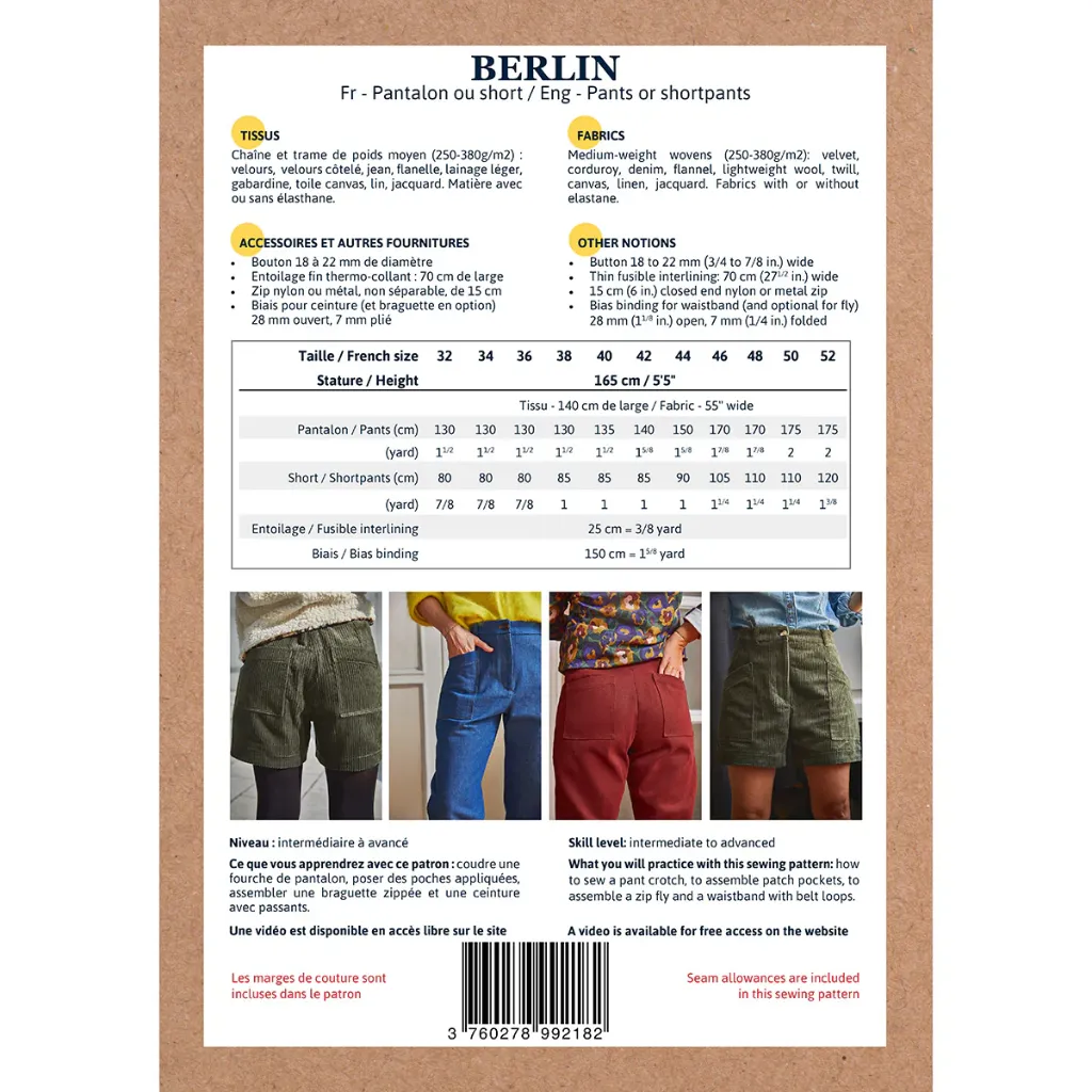 Ikatee - Patron Couture Femme Pantalon et Short "Berlin" du 32 au 52 1.webp