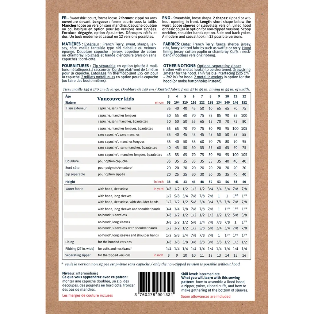 Ikatee - Patron Couture Enfant Sweat "Vancouver Kids" du 3 au 12 ans 1.webp