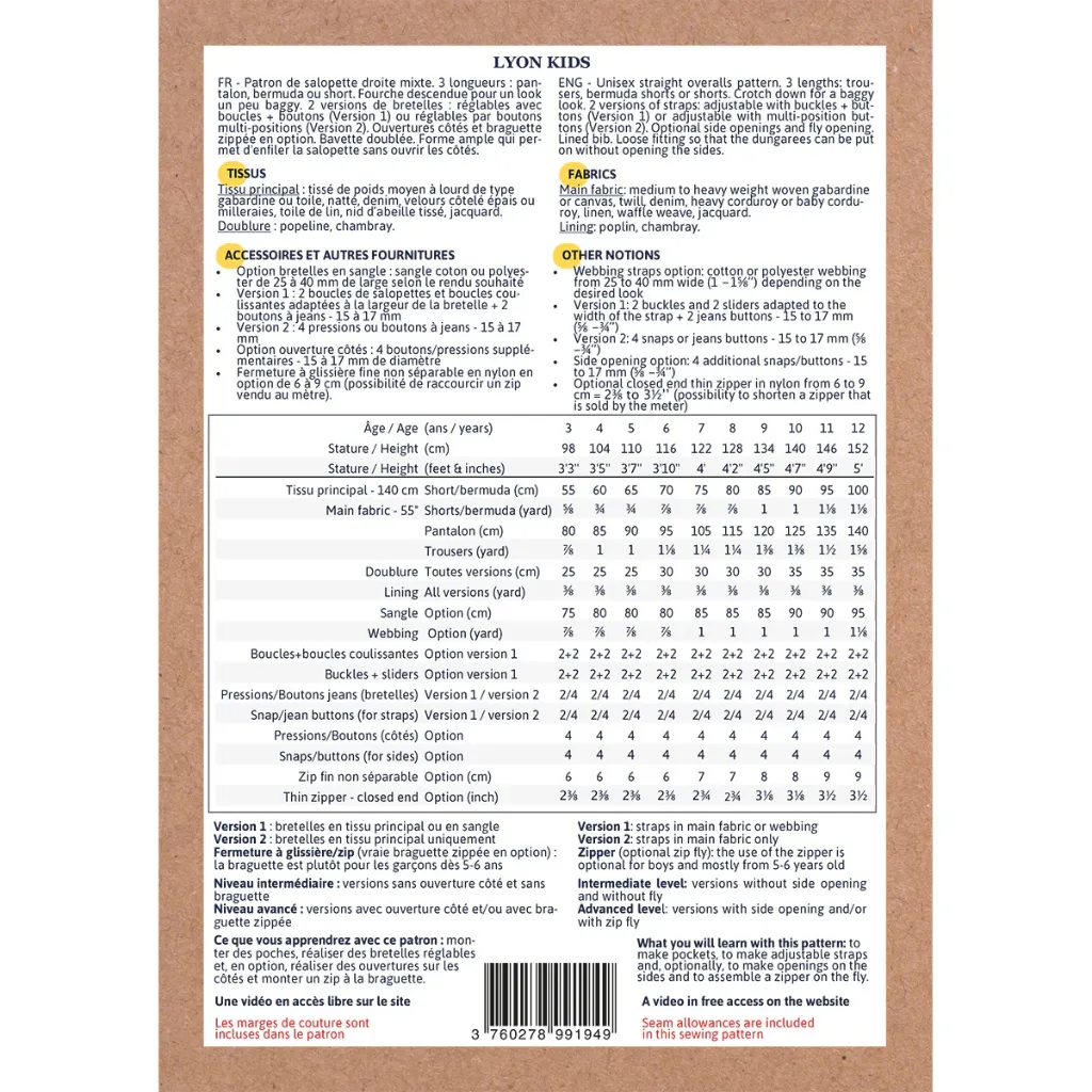 Ikatee - Patron Couture Enfant Salopette "Lyon Kids" du 3 au 12 ans 1.webp