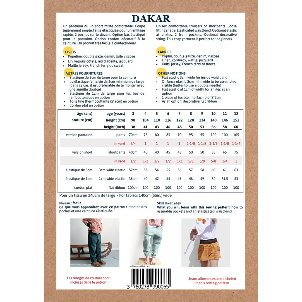 Ikatee - Patron Couture Enfant Pantalon et Short "Dakar" du 3 au 12 ans 1.webp