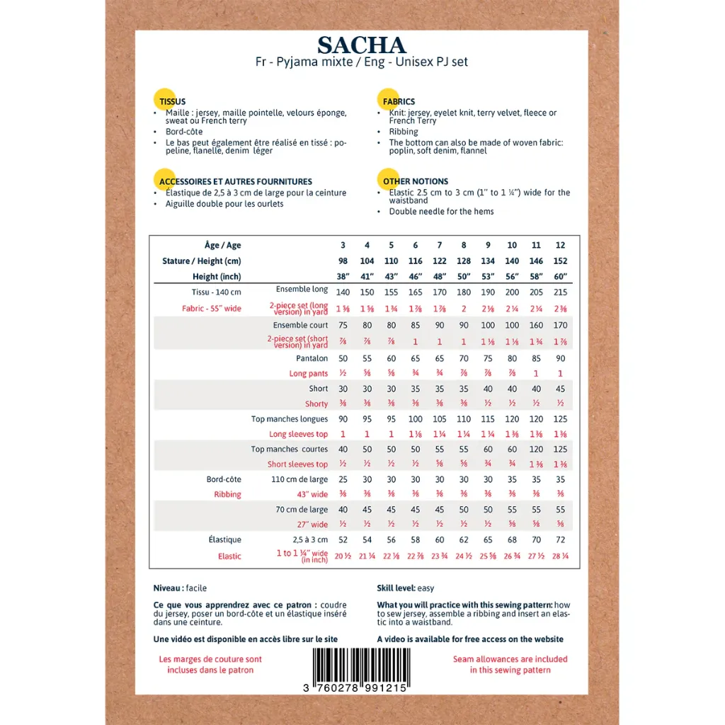 Ikatee - Patron Couture Enfant Pyjama Mixte "Sacha" du 3 au 12 ans 2.webp