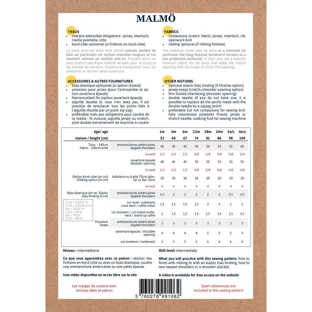 Ikatee - Patron Couture Bébé Body Mixte "Malmö" du 1 mois au 4 ans 1.webp