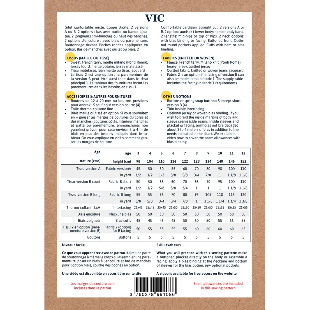 Ikatee - Patron Couture Enfant Gilet Mixte "Vic" du 3 au 12 ans 1.webp