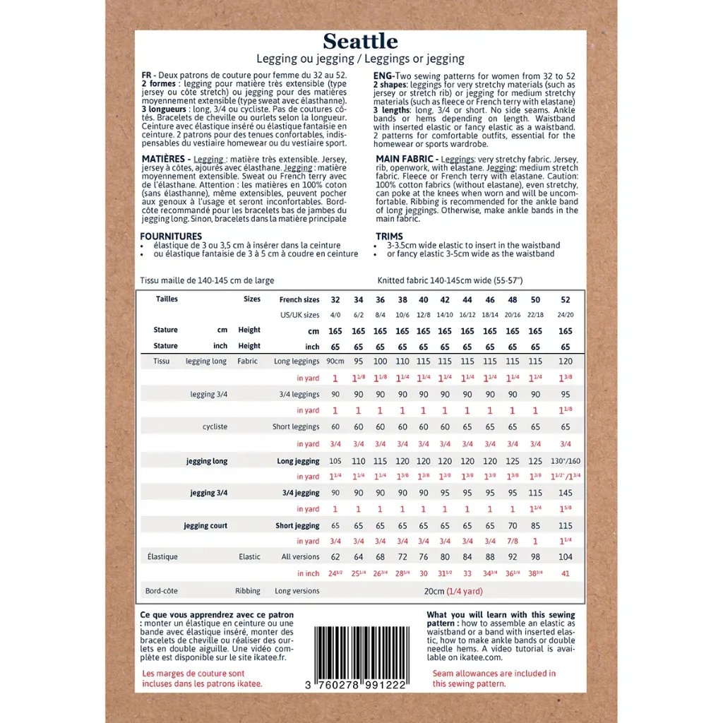 Ikatee - Patron Couture Femme Legging et Jegging "Seattle" du 32 au 52 1.webp