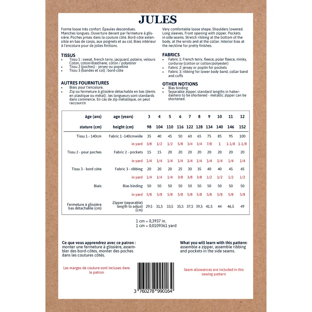 Ikatee - Patron Couture Enfant Sweat zippé et Bomber Mixte "Jules" du 3 au 12 ans 1.webp