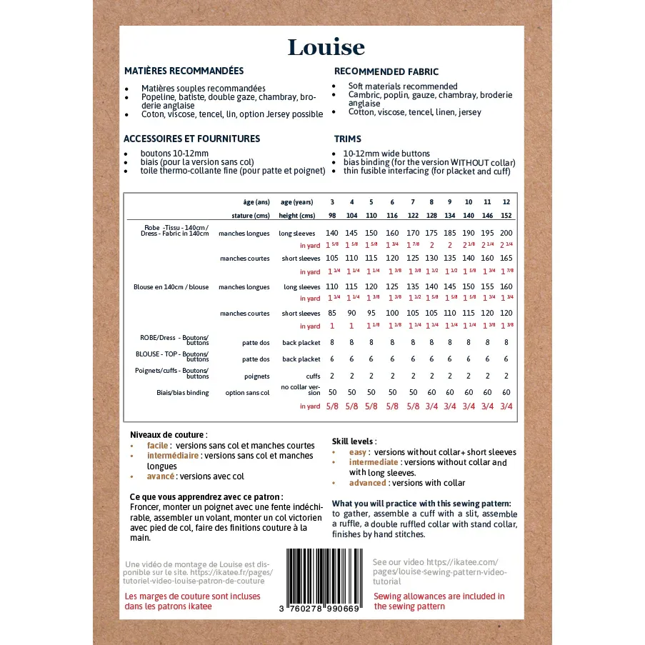 Ikatee - Patron Couture Enfant Blouse et Robe "Louise" du 3 au 12 ans 1.webp