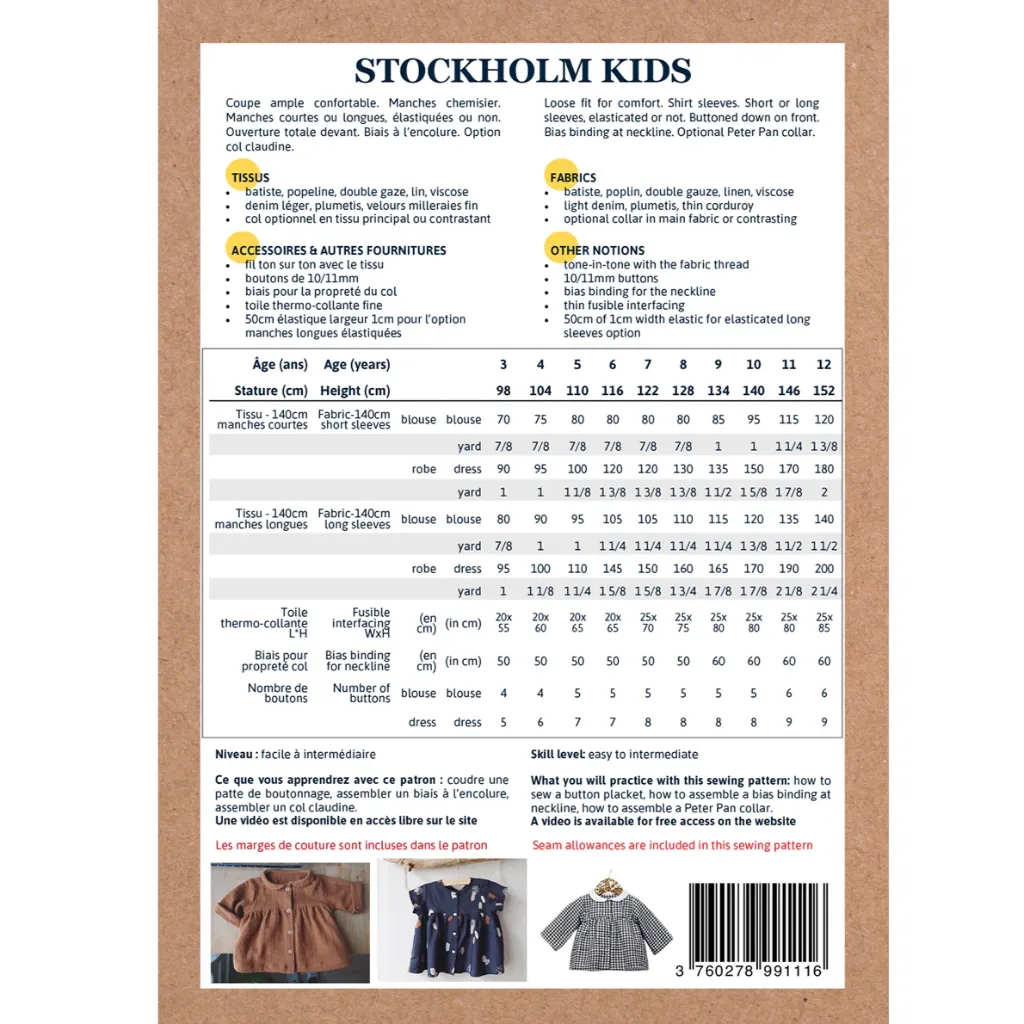 Ikatee - Patron Couture Enfant Blouse et Robe "Stockholm Kids" du 3 au 12 ans 1.webp