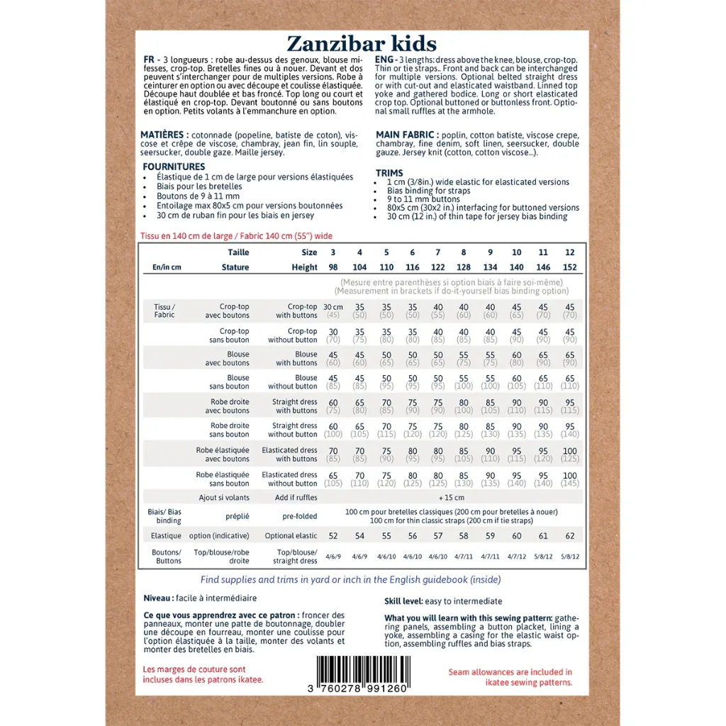 Ikatee - Patron Couture Enfant Blouse et Robe "Zanzibar Kids" du 3 au 12 ans 1.webp