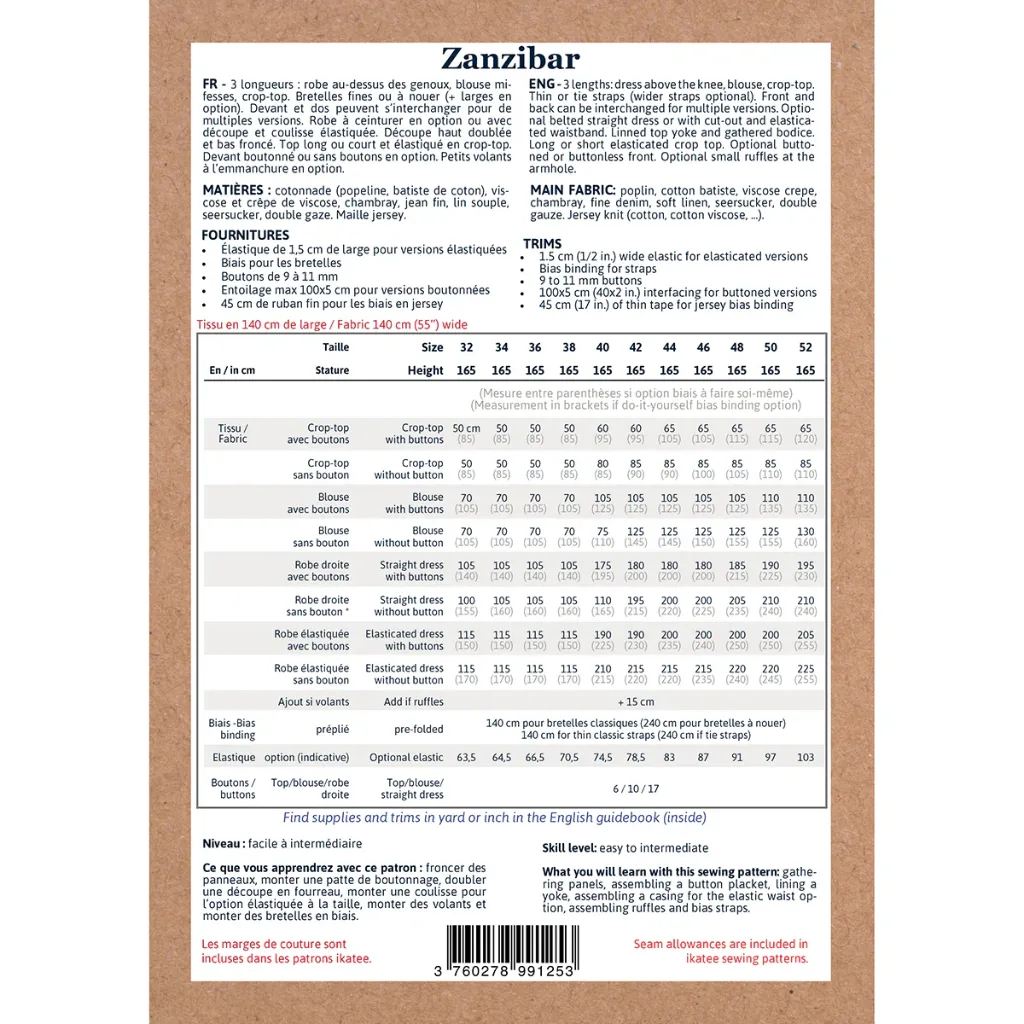 Ikatee - Patron Couture Femme Top, Crop Top, Robe et Chemise de Nuit "Zanzibar" du 32 au 52 1.webp