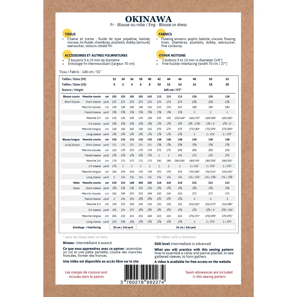 Ikatee - Patron Couture Femme Blouse et Robe "Okinawa" du 32 au 52 1.webp