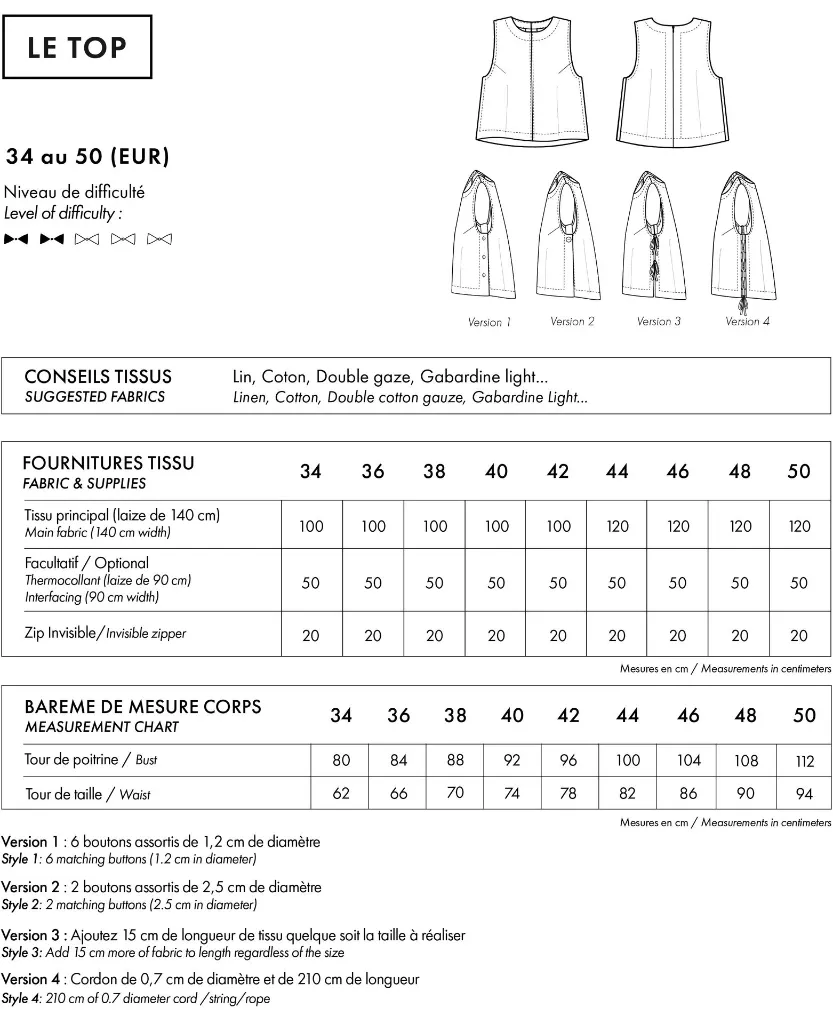 Atelier Brunette "LE Top" – Patron Couture Femme Top Haute Voltige du 34 au 50 1.webp