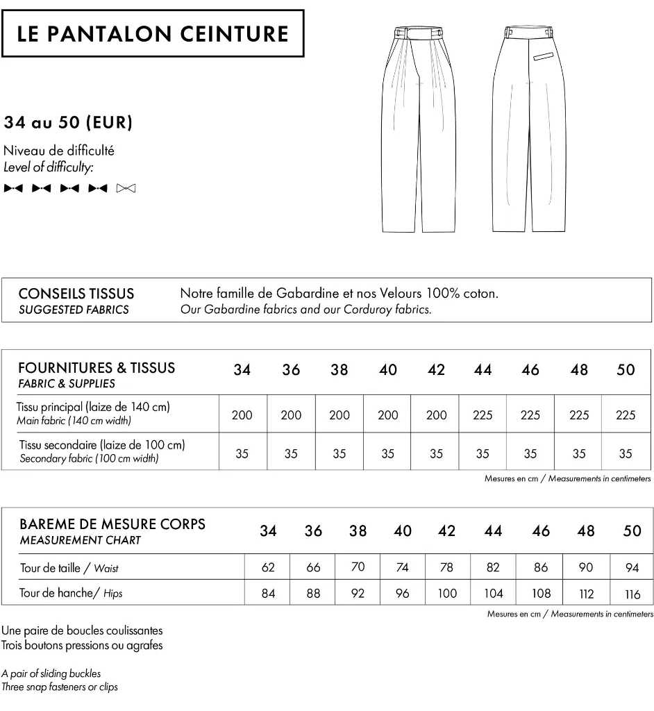 Atelier Brunette "LE Pantalon Ceinture" – Patron Couture Femme Pantalon Ceinture du 34 au 50 1.webp