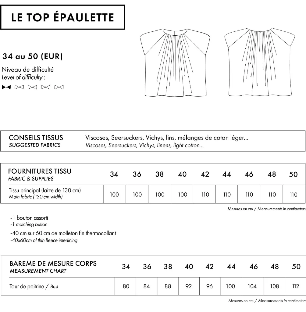 Atelier Brunette "LE Top Epaulette" – Patron Couture Femme Top Manches Raglans Courtes du 34 au 50 6.webp