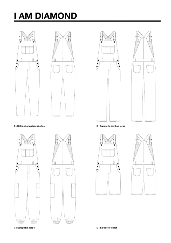 I Am Patterns "Diamond" – Patron Couture Femme Pantalon ou Short Salopette du 36 au 46 1.webp