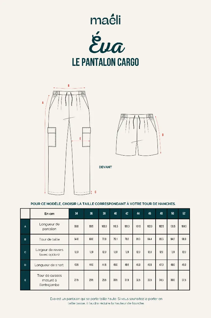 Maéli Paris "Eva" – Patron Couture Femme Pantalon Cargo ou Short du 34 au 52 1.webp