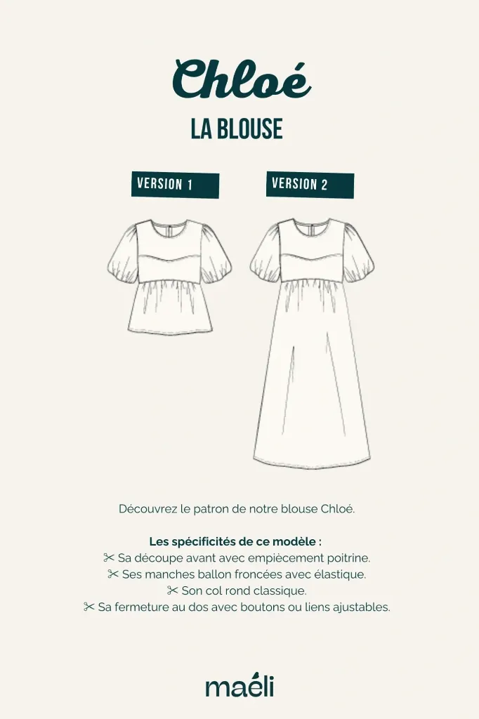 Maéli Paris "Chloé" – Patron Couture Femme Blouse ou Robe du 34 au 52 1.webp