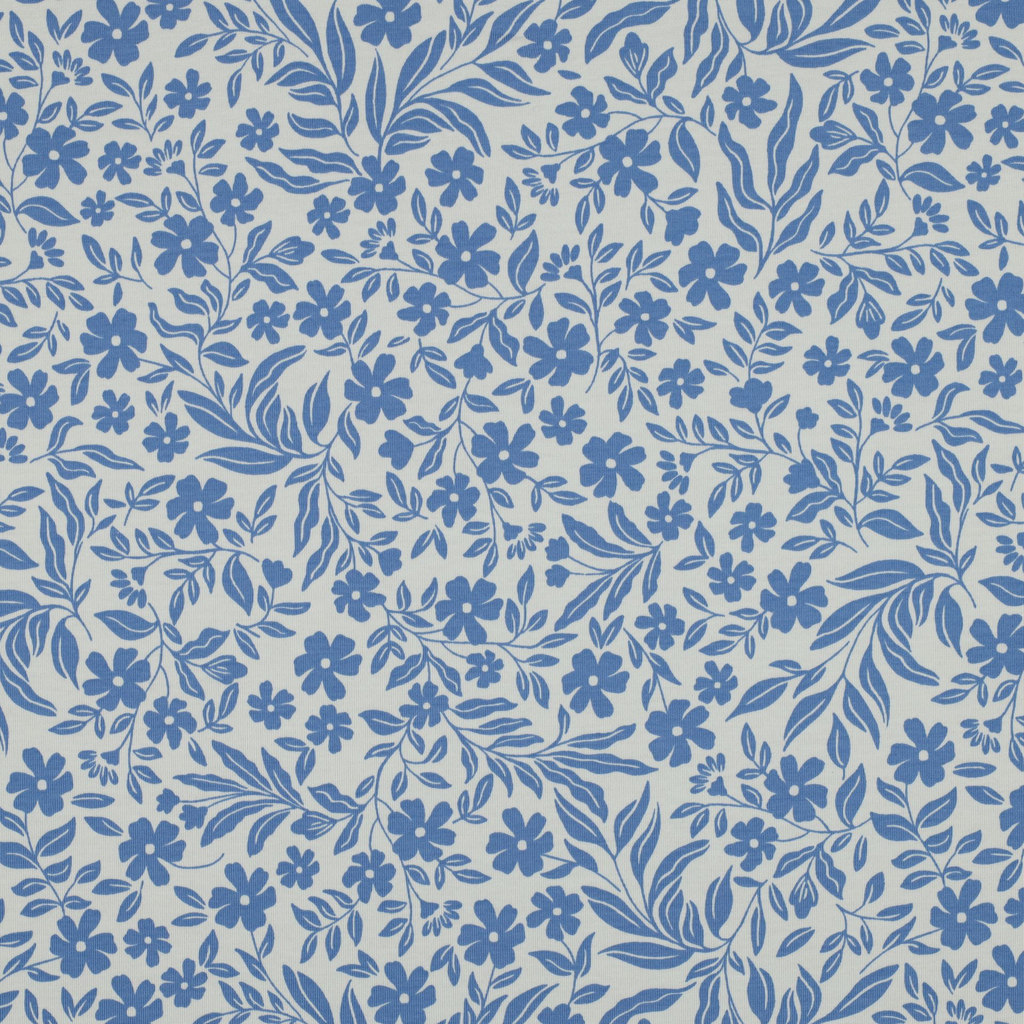 Poppy – Tissu Jersey Coton Fleuri Bleu .webp