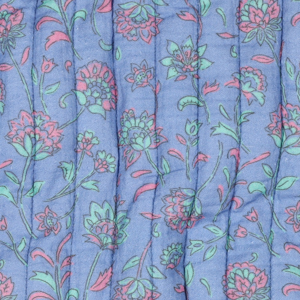 Poppy – Double Gaze Matelassée Réversible – Motif Floral Bleu Lavande & Envers Turquoise 4.webp