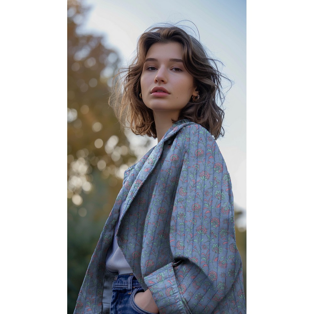 Poppy – Double Gaze Matelassée Réversible – Motif Floral Bleu Lavande & Envers Turquoise 6.webp