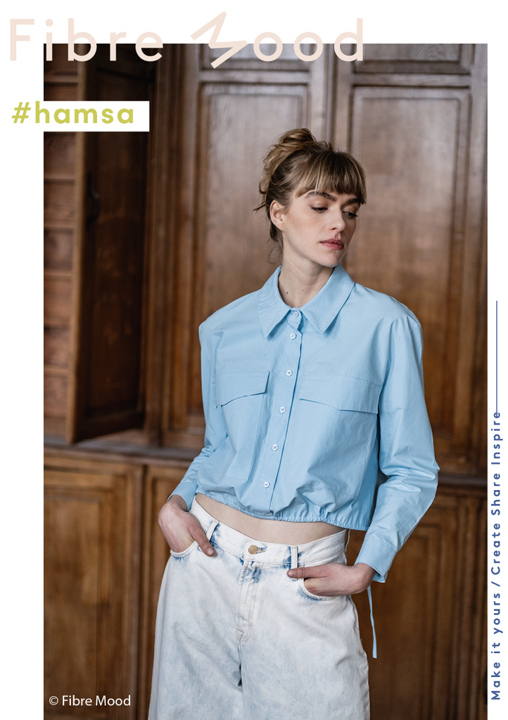 Fibre Mood - Tissu Popeline de Coton Lavé "Hamsa" Uni Couleur Bleu Clair .webp