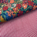 Sélection Coup de coudre – Tissu Denim de Coton Stretch Rayures Blanches sur le Fond Rouge 3.webp