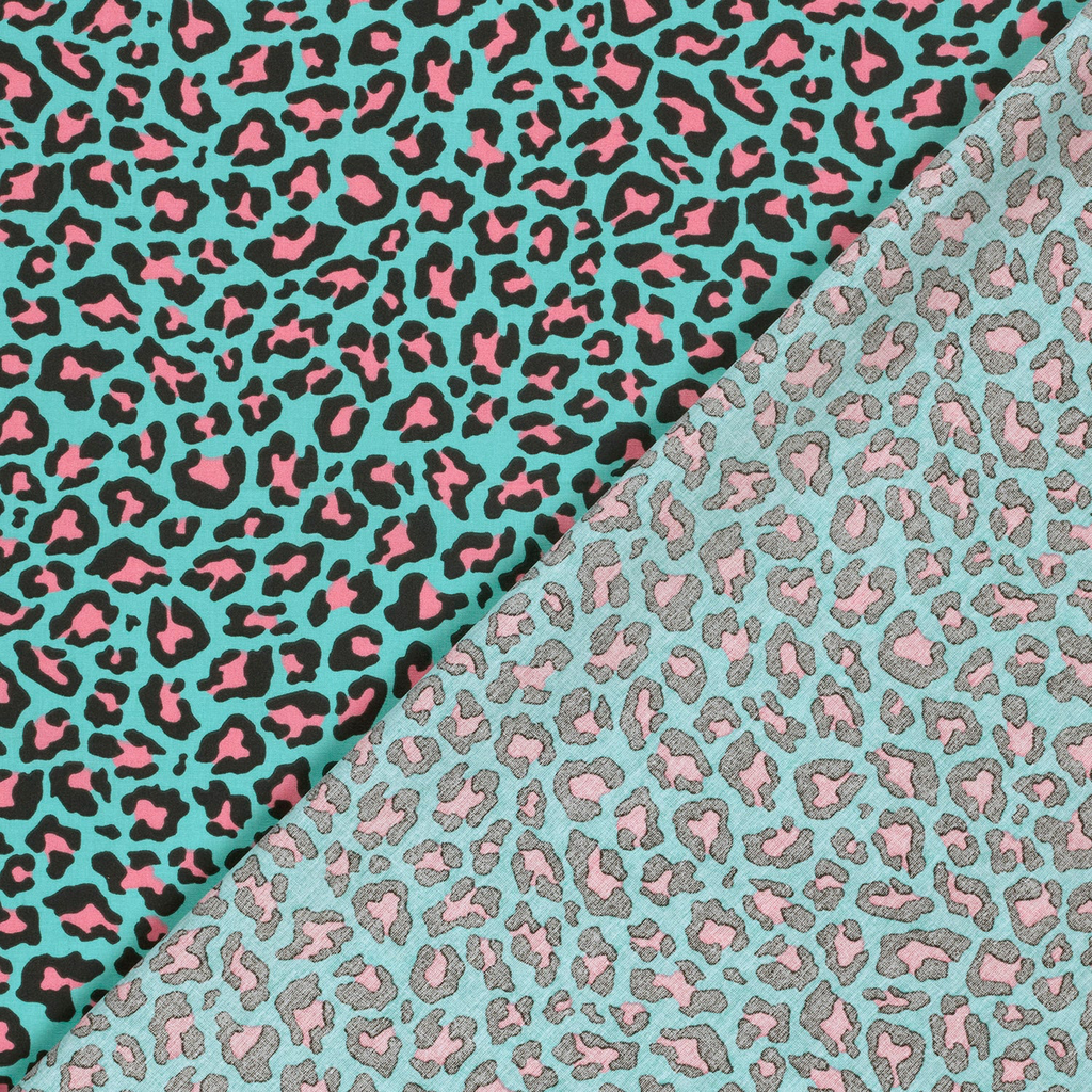 Sélection Coup de coudre - Popeline de Coton Imprimé Léopard Vert et Rose 4.webp
