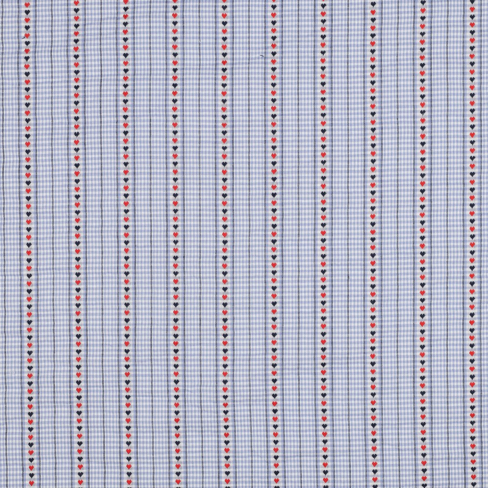 Poppy - Tissu Fil à Fil Vichy Bleu Clair Motif Coeurs - 10 cm 3.webp