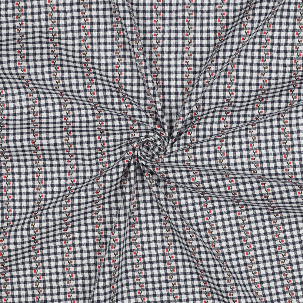 Poppy - Tissu Fil à Fil Vichy Bleu Marine Motif Fleurs - 10 cm 2.webp