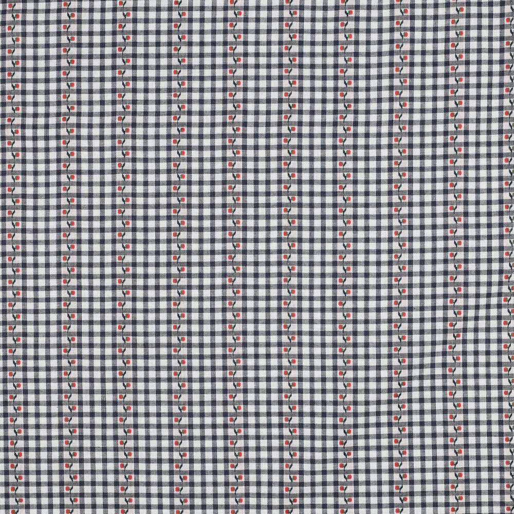 Poppy - Tissu Fil à Fil Vichy Bleu Marine Motif Fleurs - 10 cm 4.webp