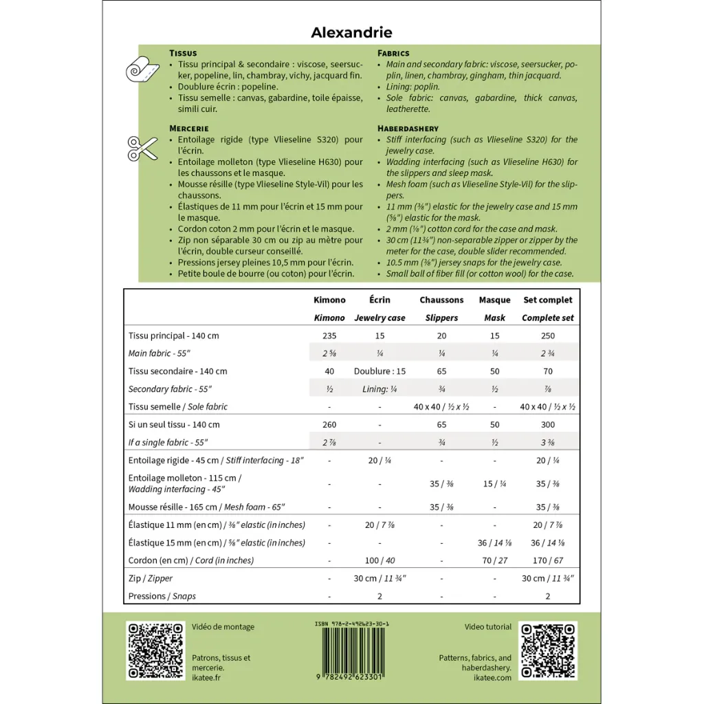 Ikatee - Patron Couture Kimono et Accessoires pour la Chambre "Alexandrie" du S au XL 1.webp