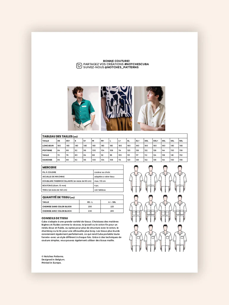 Notches - "Cuba" - Patron Pochette Chemise Homme du XS au 5XL 2.jpg.webp