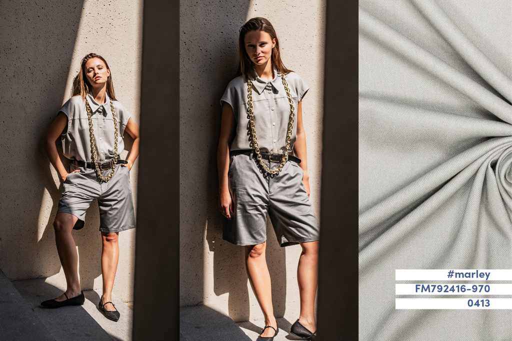  Fibre Mood – Tissu Sergé Souple de Lin et Viscose « Marley » et « Liberty » Uni Couleur Gris Perle 3.webp