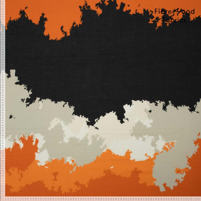 Fibre Mood – Tissu Batiste de Coton «Marley» Imprimé Nuages Noir Et Orange  4.webp