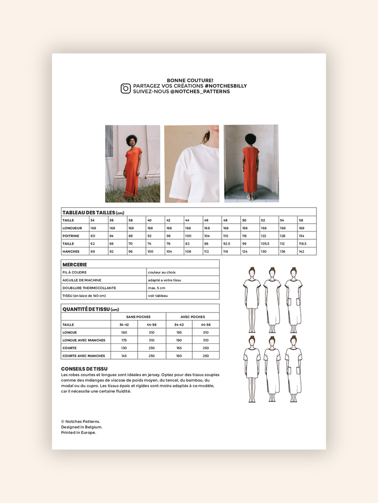 Notches - "Billy" - Patron Pochette T-shirt et Robe Femme du 34 au 56.webp