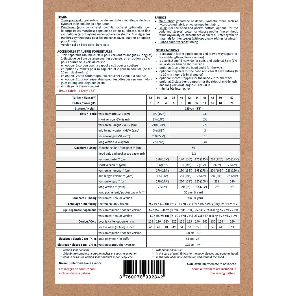 Ikatee - Patron Couture Femme Parka "Quimper" du 32 au 52 1.webp