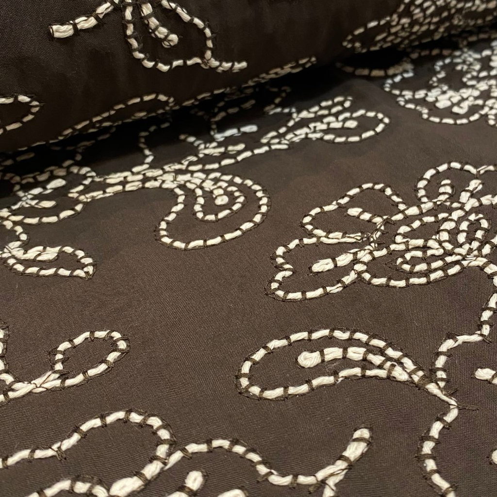 Sélection Coup de Coudre - Voile de Coton  "Pivoine" Couleur Chocolat 4.webp