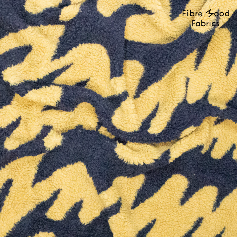 Fibre Mood – Tissu Jacquard Teddy "Eddie" Bleu et Moutarde .webp