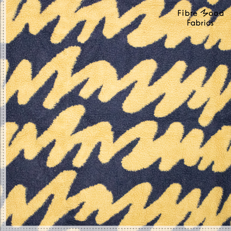 Fibre Mood – Tissu Jacquard Teddy "Eddie" Bleu et Moutarde  5.webp