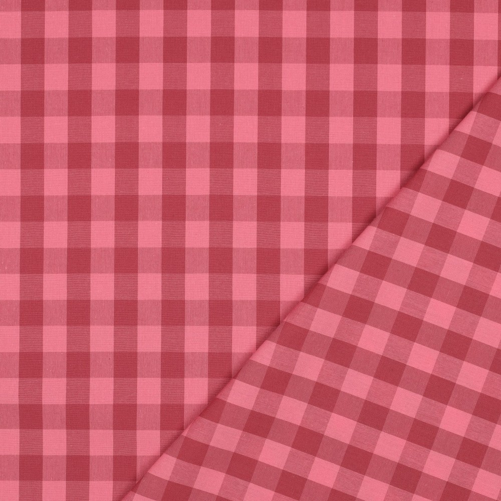[03511.006] Poppy - Tissu Fil à Fil Carreaux Bordeaux et Rose - 10 cm