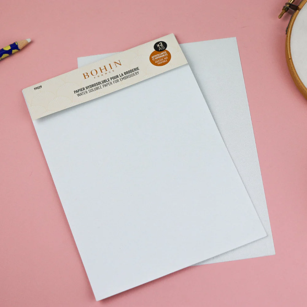 Bohin - Papier Hydrosoluble et Autocollant pour Broderie
