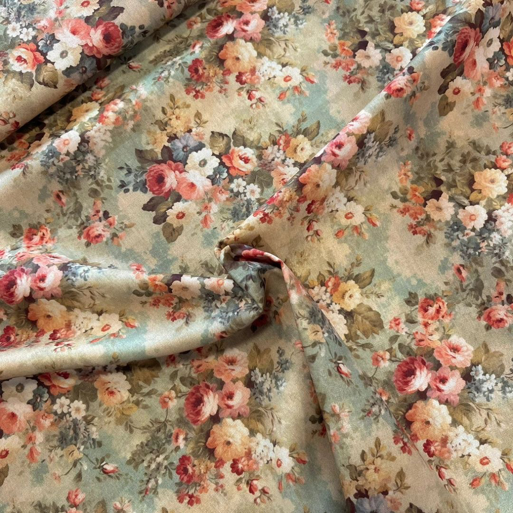 Sélection Coup de Coudre – Tissu en Coton « Floral Vintage » – Bleu Ciel - 10 cm