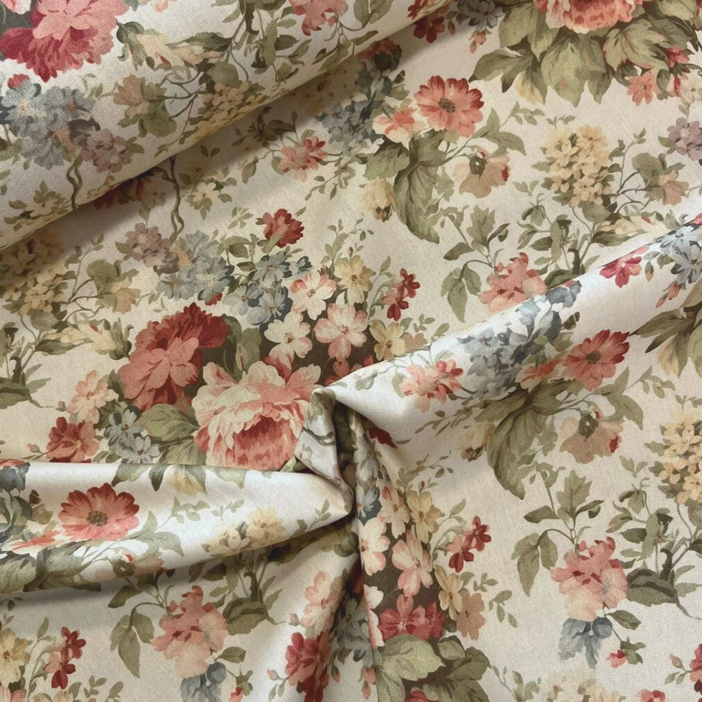 Sélection Coup de Coudre – Tissu en Coton « Floral Vintage » – Beige - 10 cm