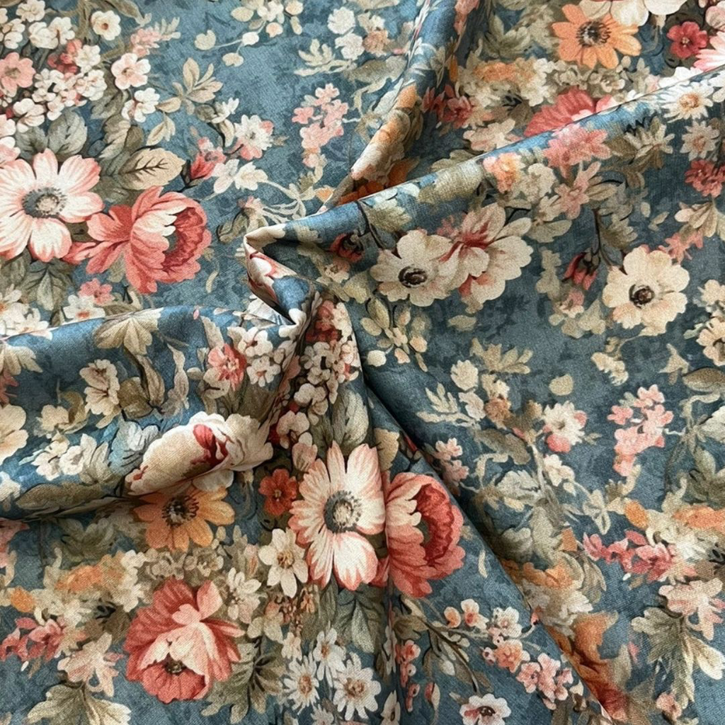 [93670C01] Sélection Coup de Coudre – Tissu en Coton « Floral Vintage » – Bleu orage - 10 cm