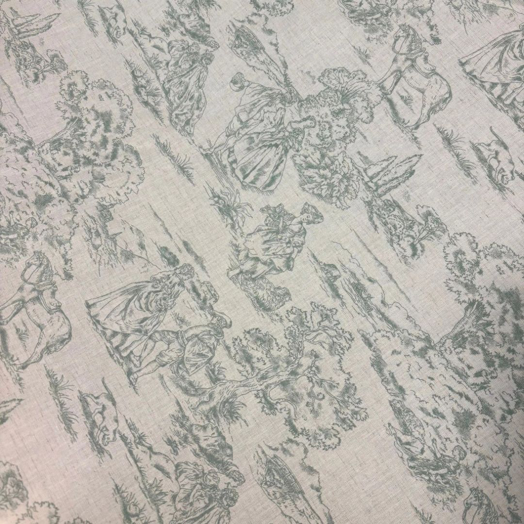 Sélection Coup de Coudre – Tissu en Coton et Lin Toile de Jouy – Vert - 10 cm