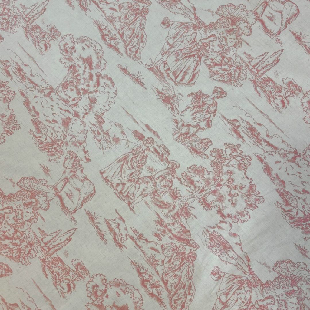 [LE024] Sélection Coup de Coudre – Tissu en Coton et Lin Toile de Jouy – Rouge - 10 cm