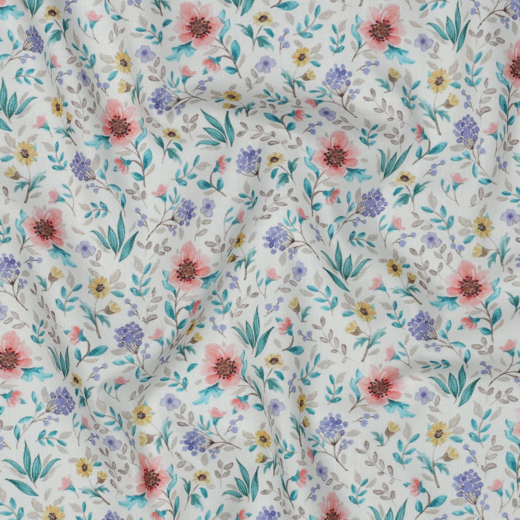 Sélection Coup de coudre - Popeline de Coton Imprimé Fleurs Champêtres - 10 cm