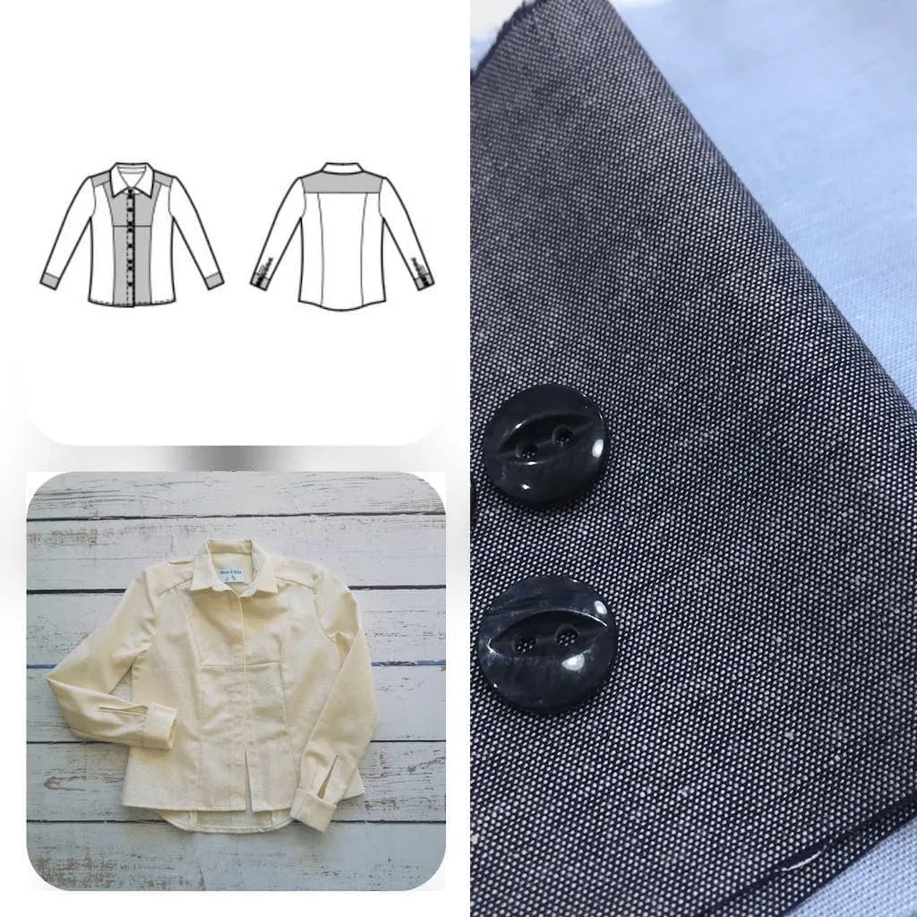 Christine Charles – Kit Couture Chemise Adelise Couleur Bleu Ciel et Bleu Marine