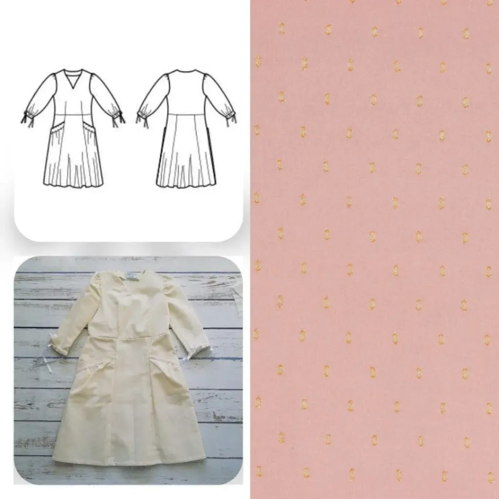 Christine Charles – Kit Couture Robe Eleanora Viscose Plumetis Dorés Couleur Vieux Rose